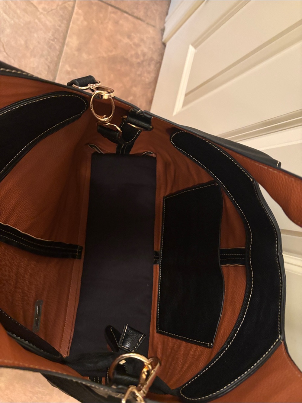 Jimmy Choo Black Leather Tote with Brown Interior Trim - Picture 2 of 4